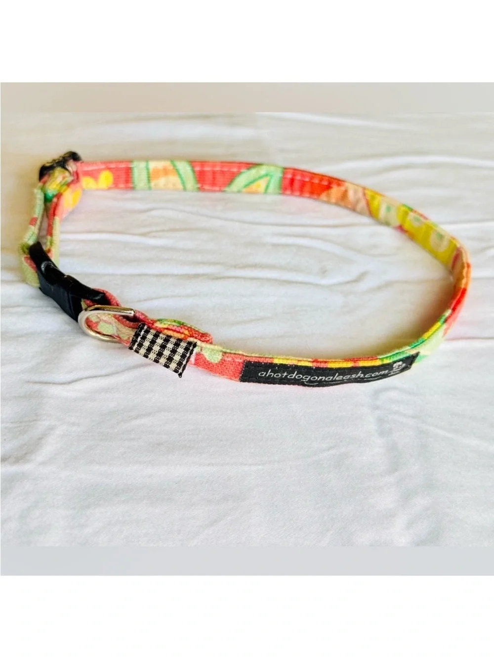 Pet Boutique Orange Yellow & Lime Green Retro Floral Fabric Skinny Dog Collar